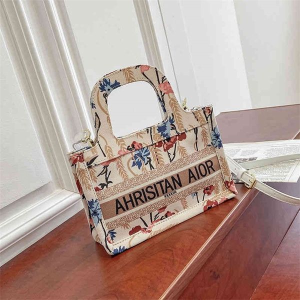 

female 2022 new canvas tote bag atmosphere one shoulder cross carry bag embroidery fashion handbag