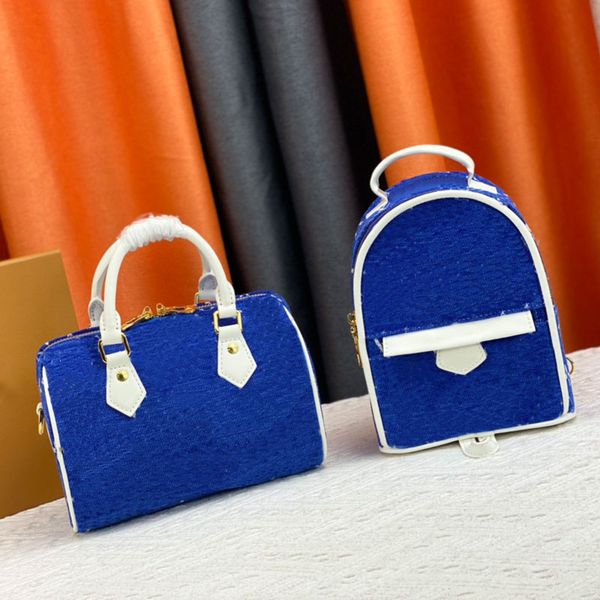 

speedy boston pillow bag denim crossbody bag women handbag shoulder bags backpack white letters leather strap metal zipper wallet m20751 m46