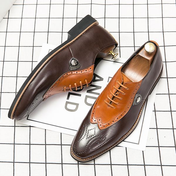 

Oxford Shoes Men Shoes Elegant Square Head Brogue Carved PU Stitching Lace Fashion Business Casual Wedding Daily AD120, Clear