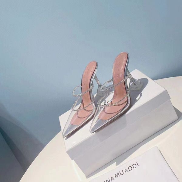 

muaddi wedding sandals amina bride crystal rhinestones design pvc ladies slippers stiletto pumps luxury brand fashion designer transparent s, Black