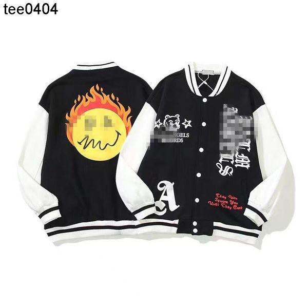 

fashion brand palm jacket black and white contrast color flame angelss print baseball flight men and women, Black;brown