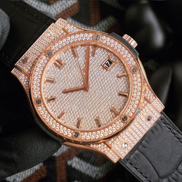 

rose gold cubic zirconia diamonds watches 316l stainless steel case sapphhire glass leather luxury missfox square automaticl men full iced o, Slivery;brown