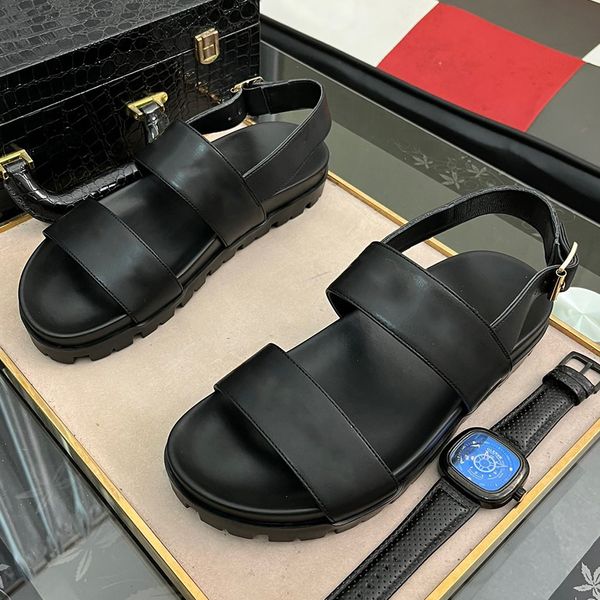 

trendy new mens sandal upper with brand logo to highlight the brands charm fashionable classic simple and versatile summer style well known, Black