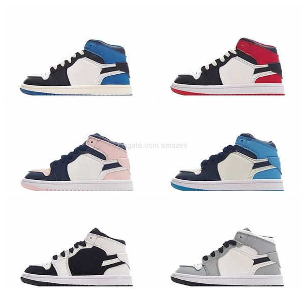 

designer 2022 kids 1 high toddler basketball shoes 555088-140 obsidian unc white black sport girls boys children students sneakers us size 7