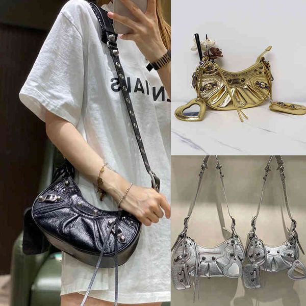 

baleciga designer bags women luxurys lecagole rivet locomotive bag 22 new three in one folded crescent leather single shoulder underarm fema