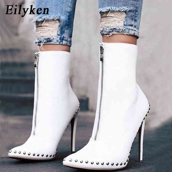 

boots eilyken 2022 new arrival autumn women ankle rivet high heels shoes fashion pointed toe motorcycle booties for females 220901, Black
