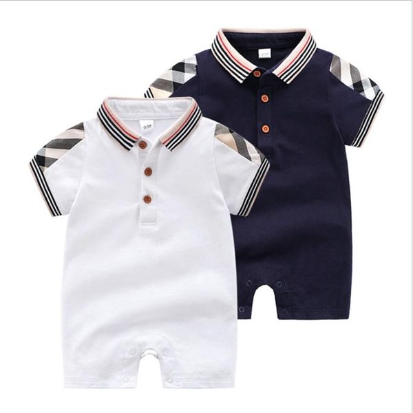 

2021 baby boys girls plaid rompers toddler summer short sleeve jumpsuits infant cotton onesies kids turn-down collar romper198t, Blue