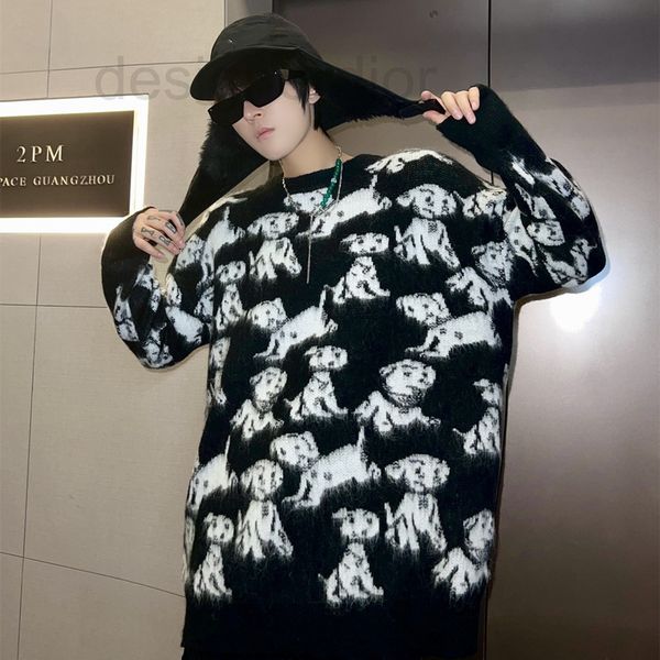 

women's sweaters designer high version early autumn new cel art co branded dog jacquard mohair men's and women's loose pullov, White;black