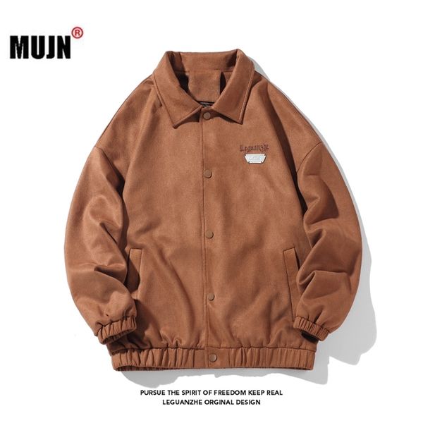 

mens jackets fashion mens casual jackets autumn lapelup men large size loose outerwear suede jackets letter print male bomber coat 220902, Black;brown