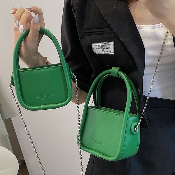 

evening bags retro for women metal chains small crossbody bag green clutches solid color leather handbags and purses female satchel 220902