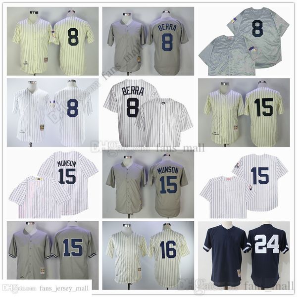 

movie mitchell and ness baseball jersey vintage 8 yogi berra jersey 15 thurman munson 24 gary sanchez 16 biege 1951 stitched breathable, Black