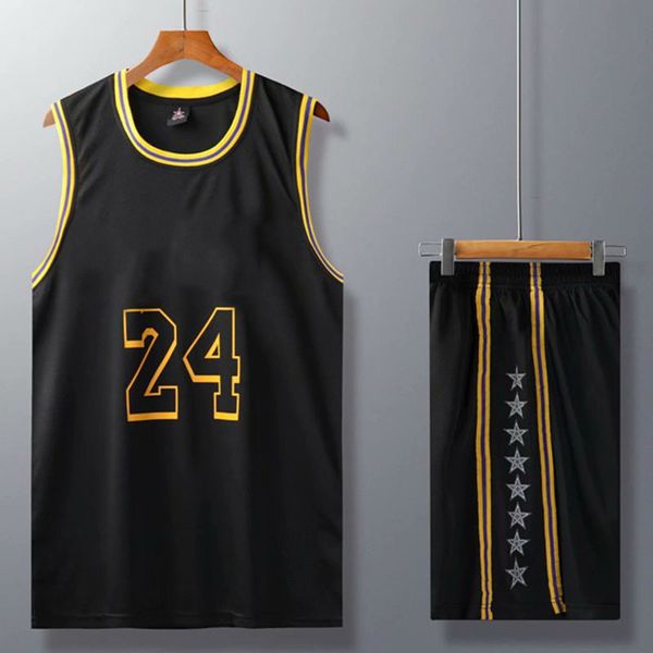 

no. #24 throwback basketball jersey fans sets kids jerseys men sports fitness basketball vest suit outdoor uniform, Black