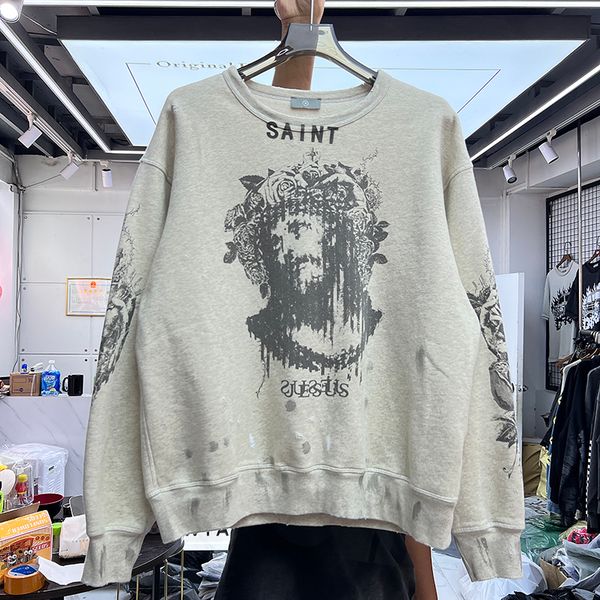

crew neck sweatshirts hoodie graffiti men women printed fleece pullover real pics, Black