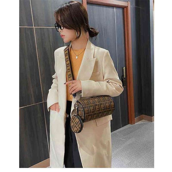 

fashion bag super old flower boston net red small women's style wide shoulder strap simple cylinder pillow bag