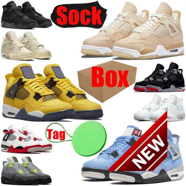 

with box &sock &tag 4 4s mens basketball shoes shimmer lightning cactus jack red thunder sail university blue black cat men traine231s