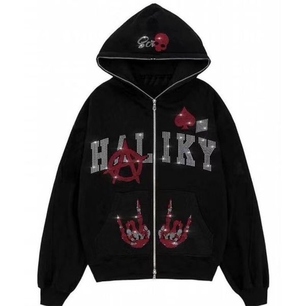 

mens hoodies sweatshirts men skull print streetwear oversized hoodie women jacket goth harajuku y2k clothes grunge 2000s zip sweatshirt 2209, Black