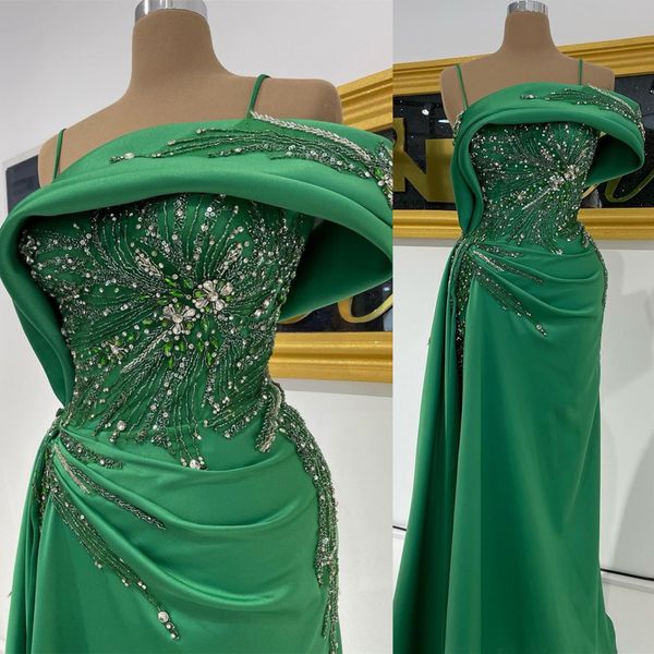 

2022 arabic aso ebi hunter green prom dresses beaded crystals evening formal party second reception birthday engagement gowns dress zj687, Black