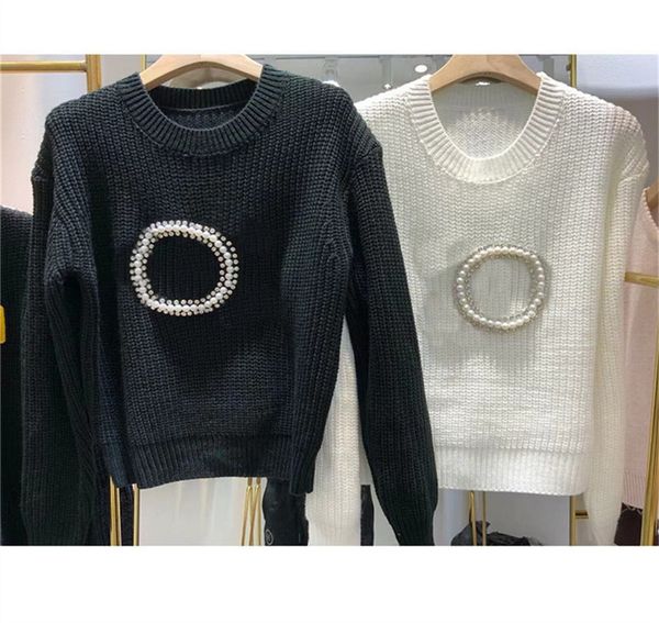 

women knitted sweater long sleeve knit autumn round collar diamond letter jumper long lazy loose girl outwear, White;black