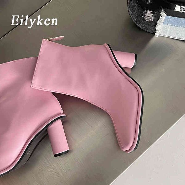 

boots eilyken 2022 new brand square toe back zipper women ankle sotf leather chelsea round heels pumps shoes 220901, Black
