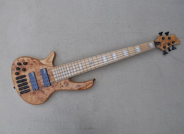

5 strings left hand electric bass guitar with burl maple veneer maple fretboard neck through body
