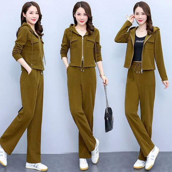 

women's two piece pants sports suit women's casual fashion hoodie spring and autumn sports cardigan two piece set women's wea, White
