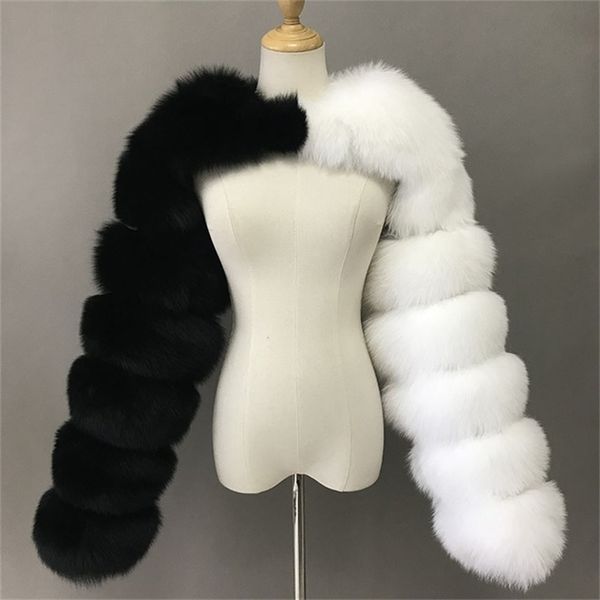 

women's fur faux fashion winter coat women elegant patchwork long sleeve warm mink short jackets ry femme 220901, Black