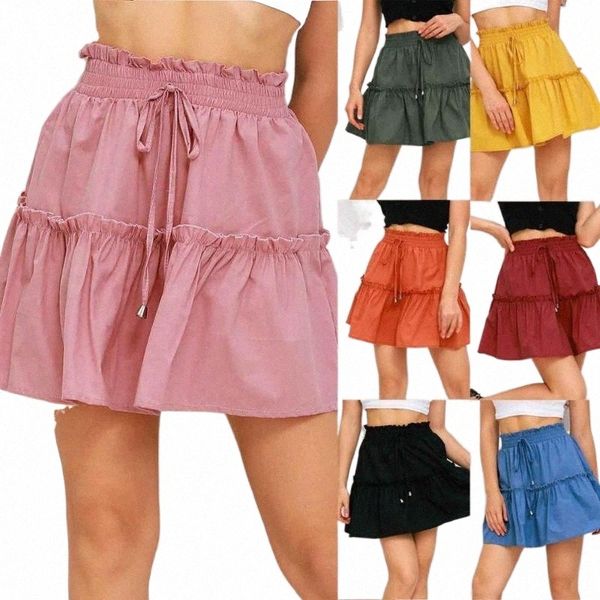 

skirts saias mulher women fashion kawaii sweet solid color high waist fold tightness frenulum short skirt faldas mujer moda 2022 skirts z2oc, Black