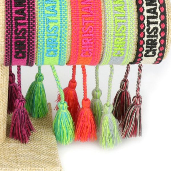 

brand classic fashion jewelry bangles women men handmade cotton signture embroidery bracelet designer woven bangle fabrics luxury bracelets, Black