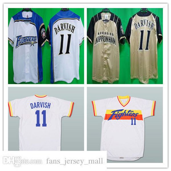 

custom baseball 11 yu darvish hokkaido nippon-ham fighters jerseys yellow white alternate stitched any name number shirts good, Black