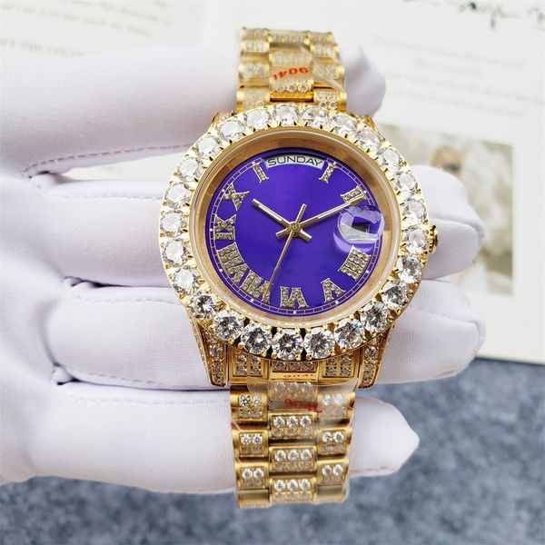 

hip pop diamond watch luxury crystal rhinestone automatic mechanical analog watch iced-out bracelet wrist watches, Slivery;brown