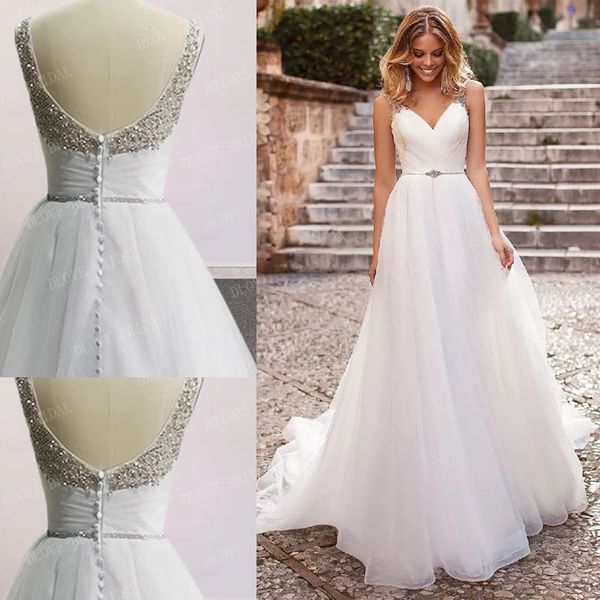 

spaghetti straps backless wedding dress 2022 rhinestones crystal bridal gown real image custom made, White