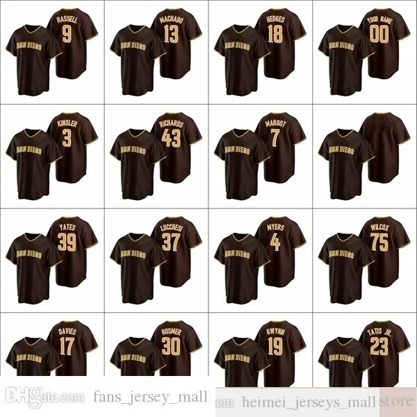

2021 men #23 fernando tatis jr. baseball jerseys stitched 13 manny machado 19 tony gwynn yates davies custom women youth brown road jersey, Blue;black