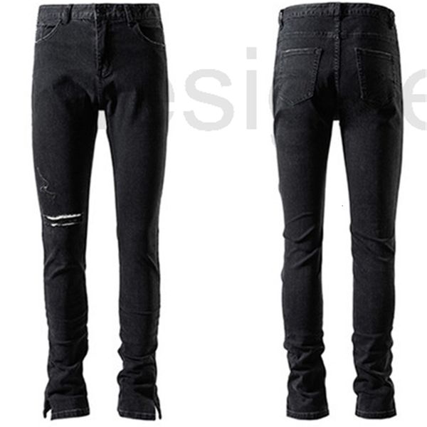 

men's jeans designer new high street one knee damage pants leg slit horn tooling black jeans 8nu0, Blue