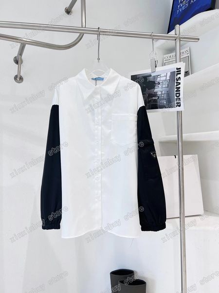 

xinxinbuy men designer tees shirts metal triangle label black sleeve panelled long sleeve women white red xs-l, Black;brown