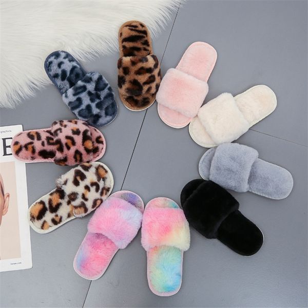 

slipper kids slippers faux fur child girls plush slippers home indoor children shoes flat cute kid baby shoes for girls boys 220902, Black;grey