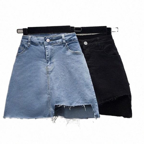 

skirts nkandby plus size denim distressed skirt shorts women 2022 summer a-line vintage high waist irregular ripped skirts female e5ix#, Black