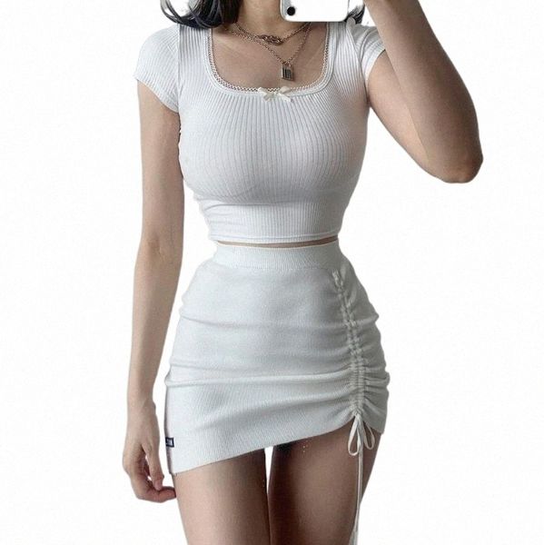

skirts skirts high waist stretch side drawstring skirt slim fit hip knit short versatile fashion mini black white y2k clothes g6y6#
