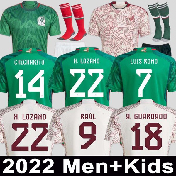 

2022 mexico home away soccer jerseys lozano chicharito raul football kit shirt dos santos camisetas de futbol alvarez maillot foot men kids, Black;yellow
