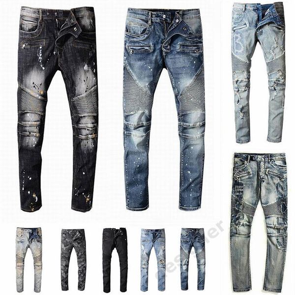 

denim jeans mens designer jean distressed ripped biker slim fit motorcycle bikers denim for men s fashion mans black pants207i, Blue