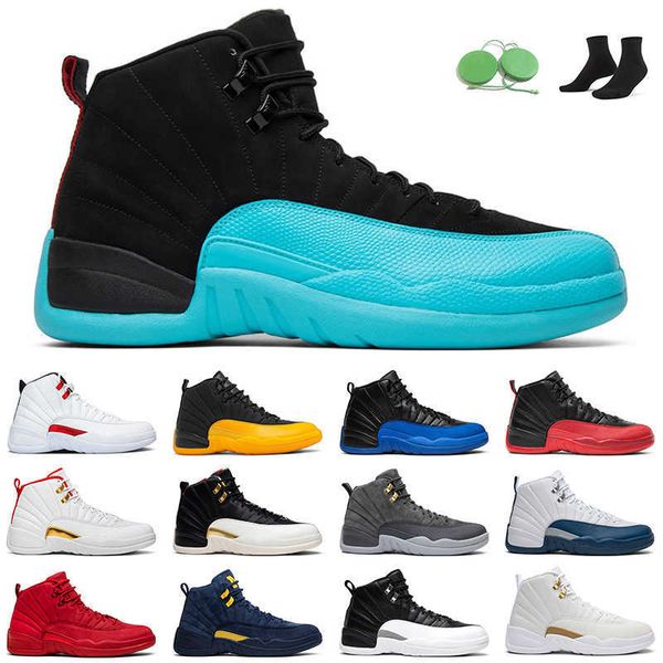

12s gamma blue men basketball shoes jumpman 12 twist reverse flu game indigo university gold outdoor mens trainer