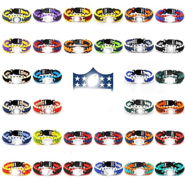 

whole 10pcs lot style 2 woven bracelet outdoors us football team parachute cord necklace bangles diy jewelry pendant charms272w, Golden;silver