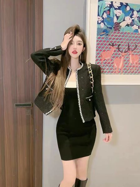 

chan women's brand jacket 2022 new autumn winter western suit jacket brand logo fashion tweed coat designer spring pearl buckle coat bi, Black;brown