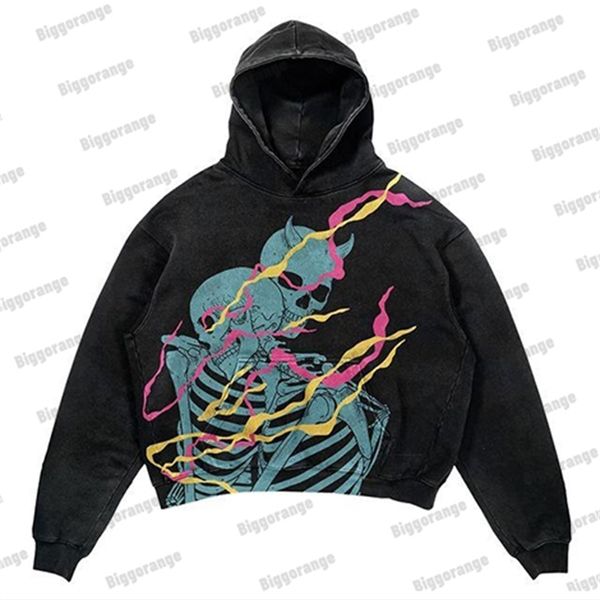 

mens hoodies sweatshirts pattern retro streetwear oversized hoodie man fashion gothic punk round neck pullover harajuku grunge sweatshirt ma, Black