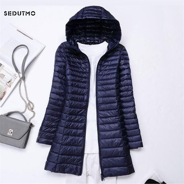 

women's down parkas sedutmo winter long ultra light duck down jackets women down coat spring puffer jacket slim hooded parkas ed230 220, Black