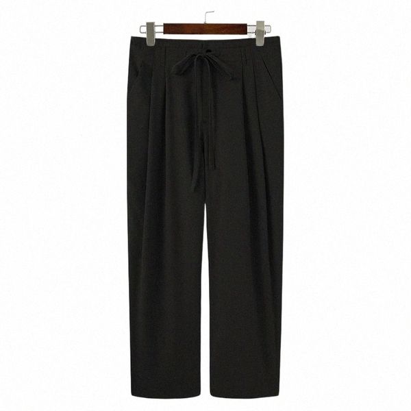 

men's pants fashion solid casual pants spring mens drawstring loose straight trousers man korean style lace up pantalones plus size men, Black