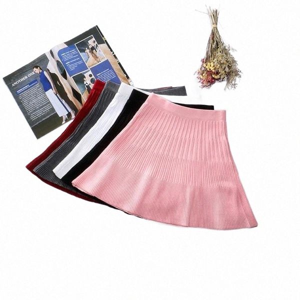 

skirts skirts autumn winter women knitted skirt solid elastic high waist short sweater umbrella ladies mini pleated ab1087 b1j5#, Black