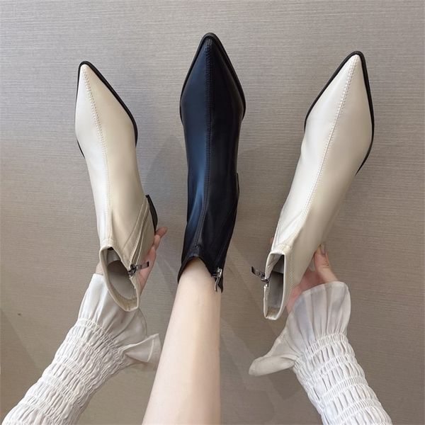 

boots chunky heeled women fashion boots web celebrity matching medium heel slim chelsea ankle 220902, Black