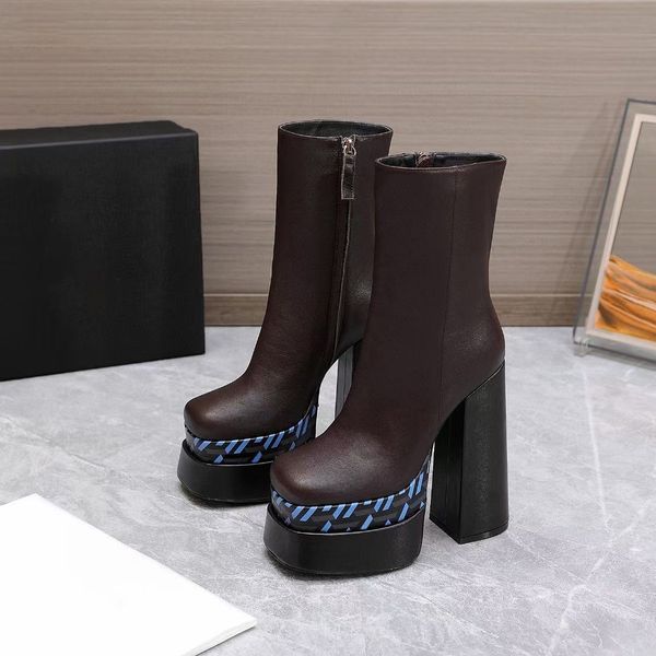

meduza aevitas intrico leather tall platform ankle boots side zipper square toe block heels booties chunky luxury designers runway shoes for, Black