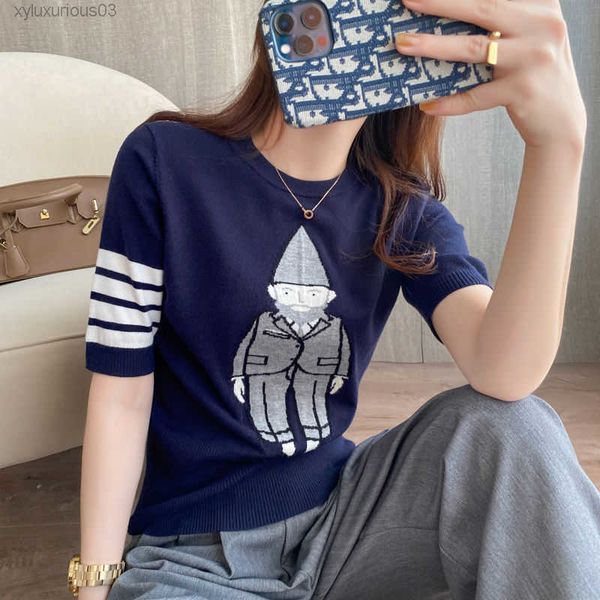

hoodies women's sweater autumn and winter round neck pullover browne stripe tb four-bar knitted half sleeve thom, Black
