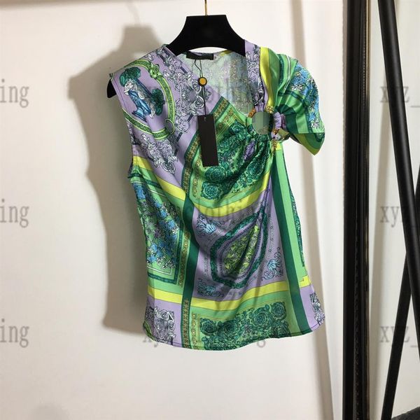 

womens t-shirts 22ss vintage print new t shirt metal buttons summer women bodysuit t-shirts vest shirts brand designers letters slim fi331g, White